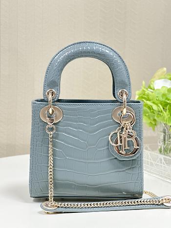 	 Dior Lady Mini Crocodile Blue Leather Bag - 17cm