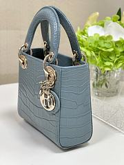 	 Dior Lady Mini Crocodile Blue Leather Bag - 17cm - 2