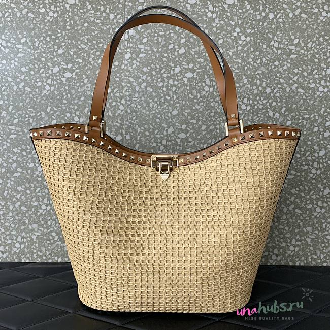 Valentino Garavani Rockstud Raffia Tote - 31x30x13.5cm - 1