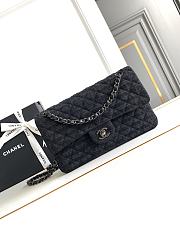 Chanel Classic Flap Bag Black Tweed and Leather Bag  - 2