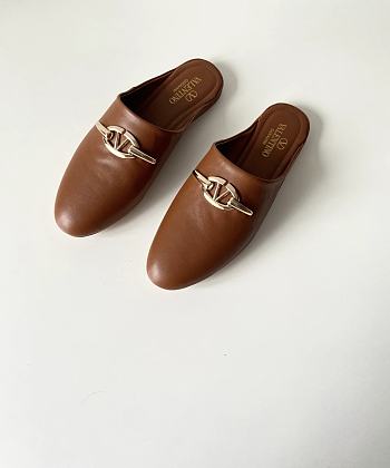 Valentino Garavani Vlogo Signature Leather Brown Mules