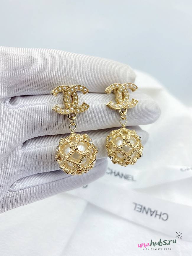Chanel Gold Ball With Pearl Inside Earrings - 1