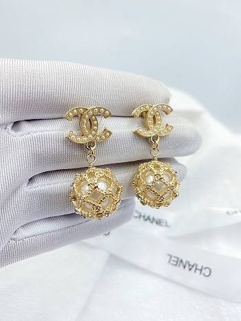 Chanel Gold Ball With Pearl Inside Earrings