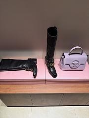 Dolce & Gabbana Black Leather Flower Embellished Knee Length Boots - 3