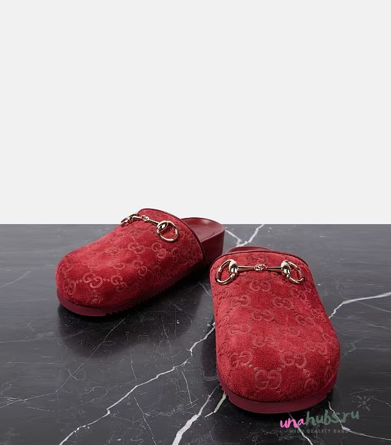 Gucci Horsebit Rosso Ancora red GG suede burgundy suede mules - 1