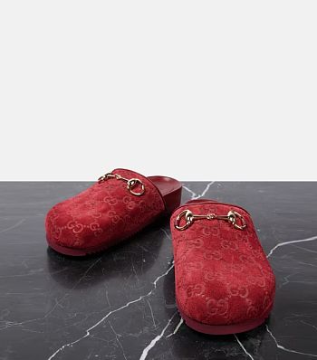 Gucci Horsebit Rosso Ancora red GG suede burgundy suede mules