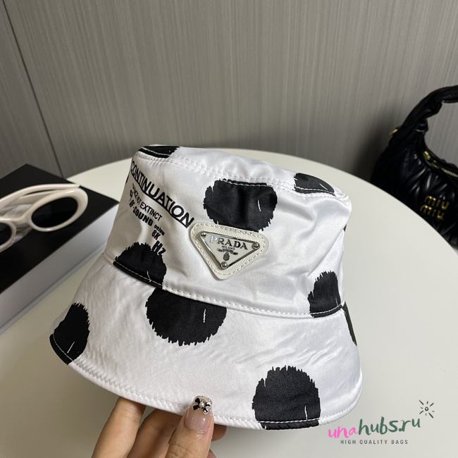 Prada Panama Re Nylon Metal Triangle logo polka dot hat - 1