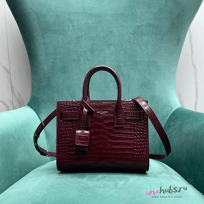 YSL Sac De Jour Crocodile Leather In Burgundy - 22x11.5x17.5 - 1