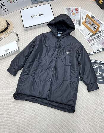 Prada Re Nylon hooded parka black coat