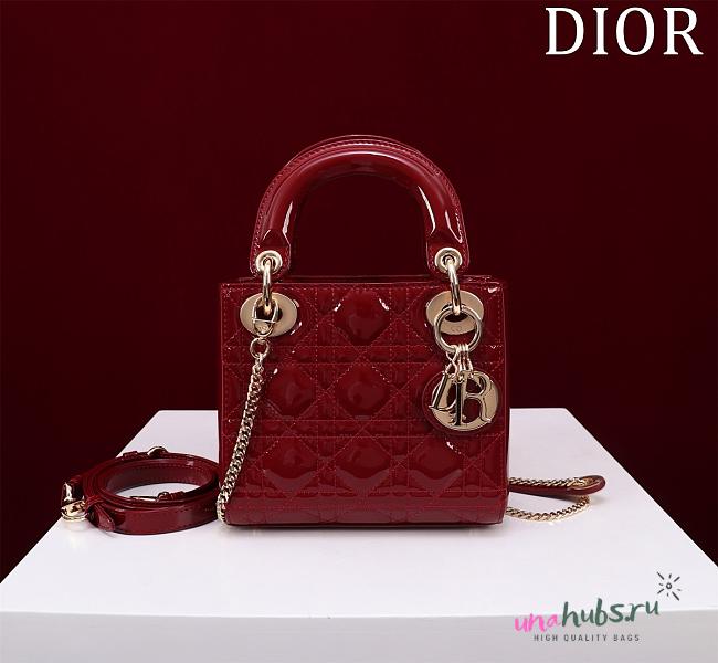 Dior Mini Lady Dark Red Patent Leather Bag - 1