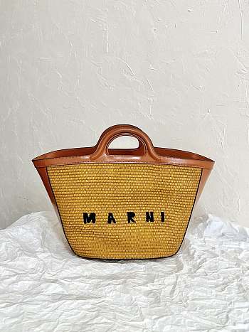 Marni Raffia Tote Bag with Logo Embroidery - 40×27×21cm