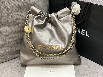 Chanel 22 Tote Grey Shiny Calfskin & Gold-Tone Metal - 39 × 42 × 8 cm