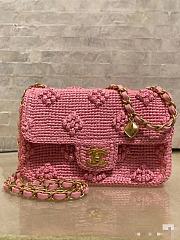 Chanel Pink Beige Raffia Woven Classic Flap Bag 20x12x6cm - 1