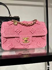 Chanel Pink Beige Raffia Woven Classic Flap Bag 20x12x6cm - 4