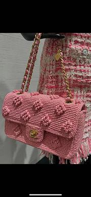 Chanel Pink Beige Raffia Woven Classic Flap Bag 20x12x6cm - 2