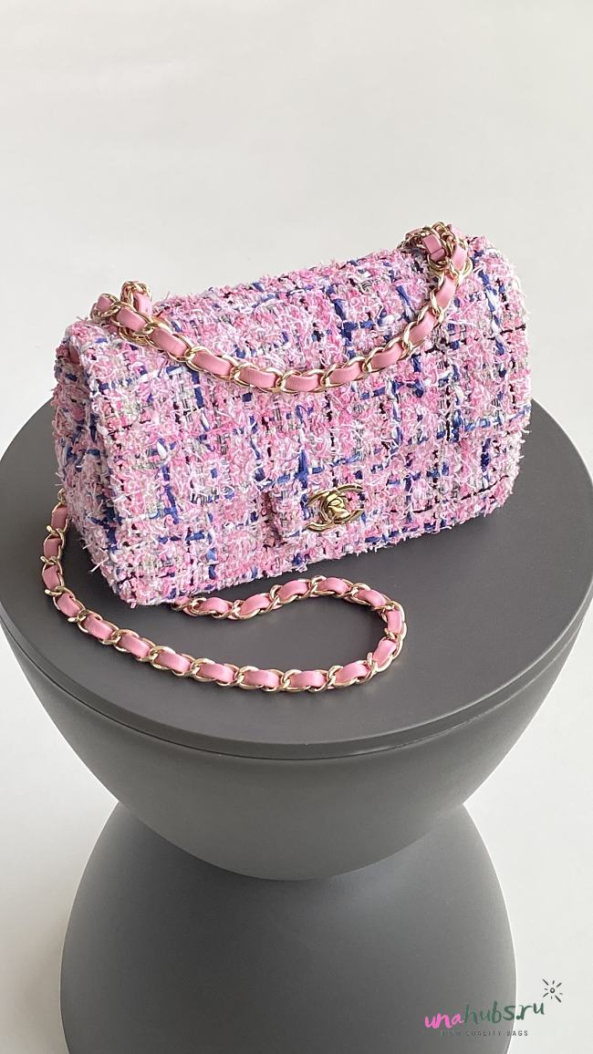 Chanel Classic Flap Bag Tweed Pink 20cm - 1