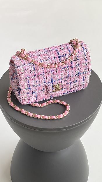 Chanel Classic Flap Bag Tweed Pink 20cm