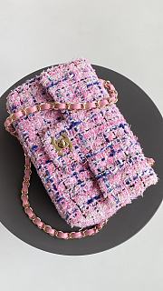 Chanel Classic Flap Bag Tweed Pink 20cm - 3