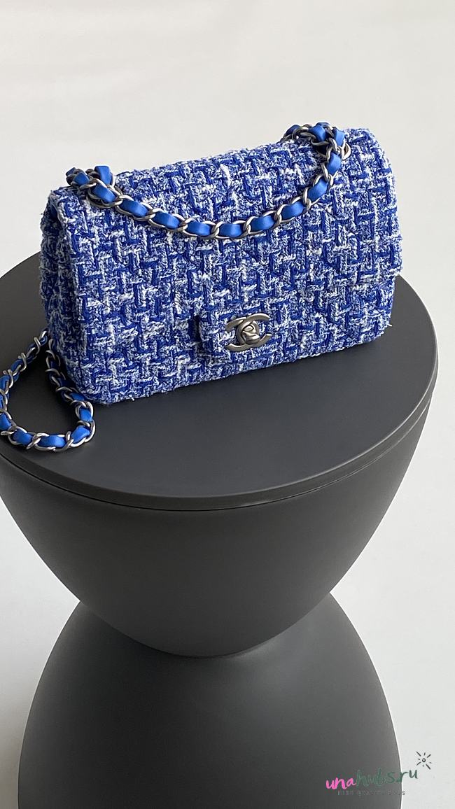 	 Chanel Classic Flap Bag Tweed Blue 20cm - 1