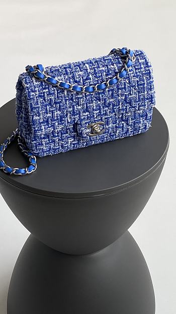 	 Chanel Classic Flap Bag Tweed Blue 20cm