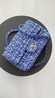 	 Chanel Classic Flap Bag Tweed Blue 20cm - 4