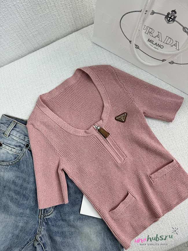 Prada Ribbed cotton pink sweater - 1