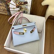 Hermes Mini Kelly Epsom Leather Light Blue With Pink Strap 19cm - 6