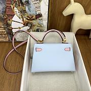 Hermes Mini Kelly Epsom Leather Light Blue With Pink Strap 19cm - 5