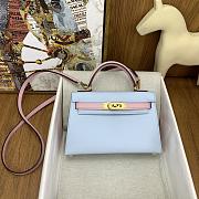 Hermes Mini Kelly Epsom Leather Light Blue With Pink Strap 19cm - 3