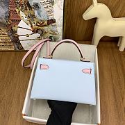 Hermes Mini Kelly Epsom Leather Light Blue With Pink Strap 19cm - 4