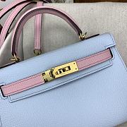 Hermes Mini Kelly Epsom Leather Light Blue With Pink Strap 19cm - 2