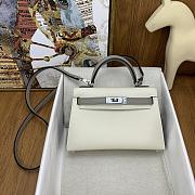 	 Hermes Mini Kelly Epsom Leather White With Grey Strap 19cm - 1