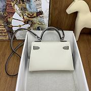 	 Hermes Mini Kelly Epsom Leather White With Grey Strap 19cm - 6