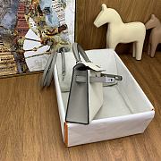 	 Hermes Mini Kelly Epsom Leather White With Grey Strap 19cm - 4