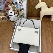 	 Hermes Mini Kelly Epsom Leather White With Grey Strap 19cm - 3