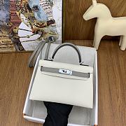 	 Hermes Mini Kelly Epsom Leather White With Grey Strap 19cm - 2