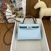 	 Hermes Mini Kelly Epsom Leather Light Blue With Brown Strap 19cm - 1