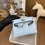 	 Hermes Mini Kelly Epsom Leather Light Blue With Brown Strap 19cm - 6