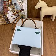 	 Hermes Mini Kelly Epsom Leather Light Blue With Brown Strap 19cm - 5