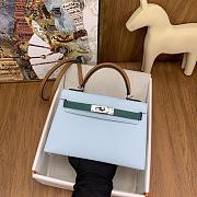 	 Hermes Mini Kelly Epsom Leather Light Blue With Brown Strap 19cm - 4