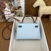 	 Hermes Mini Kelly Epsom Leather Light Blue With Brown Strap 19cm - 3