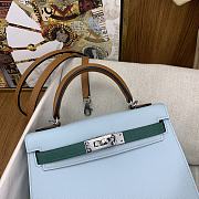 	 Hermes Mini Kelly Epsom Leather Light Blue With Brown Strap 19cm - 2