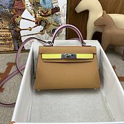 	 Hermes Mini Kelly Epsom Leather Light Brown With Pink Strap 19cm - 1