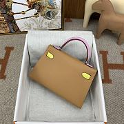 	 Hermes Mini Kelly Epsom Leather Light Brown With Pink Strap 19cm - 6