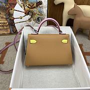 	 Hermes Mini Kelly Epsom Leather Light Brown With Pink Strap 19cm - 5