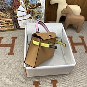 	 Hermes Mini Kelly Epsom Leather Light Brown With Pink Strap 19cm - 4