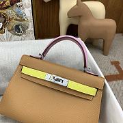 	 Hermes Mini Kelly Epsom Leather Light Brown With Pink Strap 19cm - 3