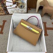 	 Hermes Mini Kelly Epsom Leather Light Brown With Pink Strap 19cm - 2