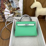 	 Hermes Mini Kelly Epsom Leather Green With White Strap 19cm - 1