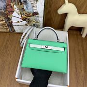 	 Hermes Mini Kelly Epsom Leather Green With White Strap 19cm - 6